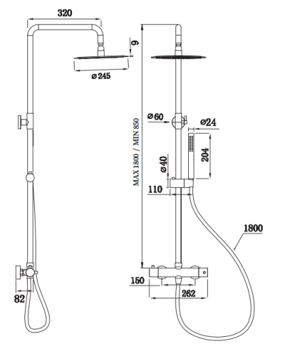 Sistema duche MX Ella termostatica preto mate