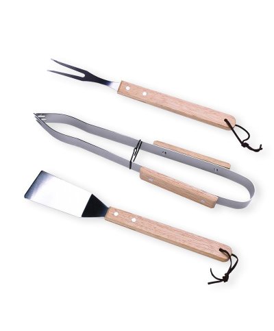 Conjunto de 3 utensilios de BBQ em madeira