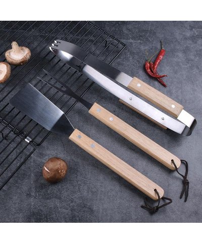 Conjunto de 3 utensilios de BBQ em madeira