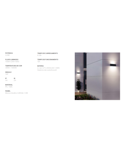Aplique solar parede Led HILL 6W 4000K