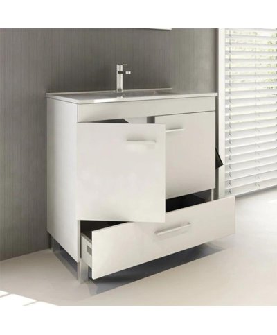 Conj.movel + lavatorio ceramica 80 Moovlux New Fafe branco