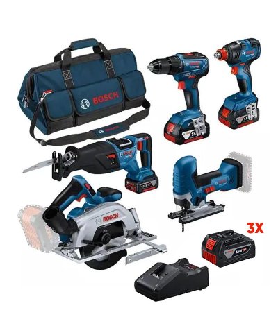Kit 5 Maquinas 18V + 3 Baterias 4 Ah + Carregador Bosch + Saco L Bosch