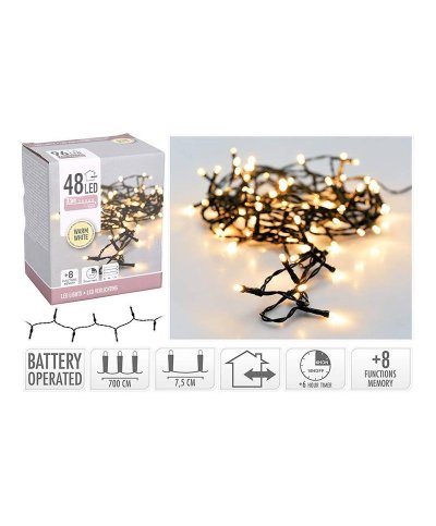 Grinalda multifuncoes 48 leds branco quente (3xAA)