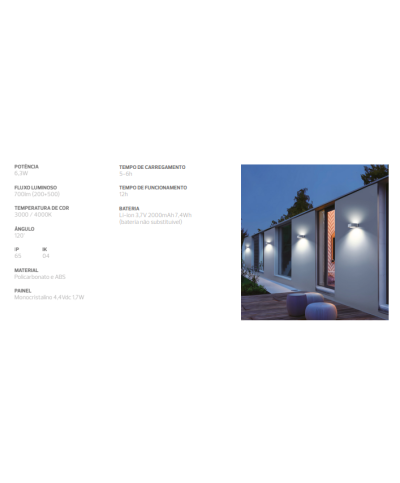 Aplique solar Led ORBIT 6W 4000K branco