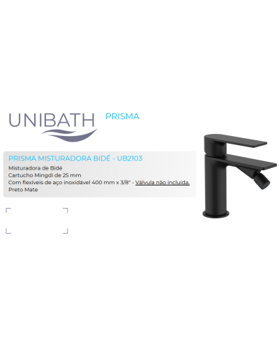 Monocomando Bide Prisma preto mate