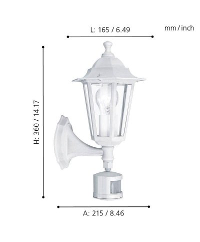 Aplique ascendente c/ sensor LATERNA branco 22464