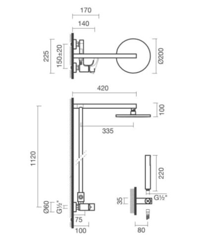 Sistema de duche com chuveiro Sanitana Orbis cromado