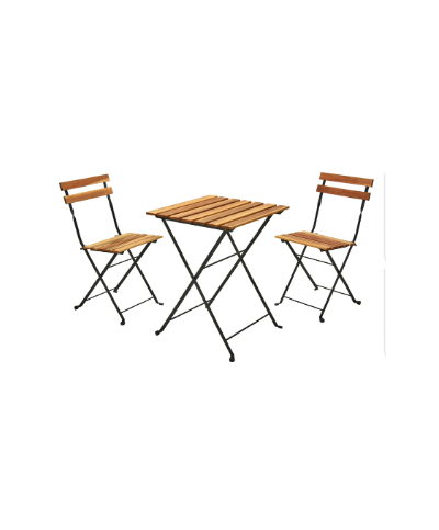 Set Bistro mesa + 2 cadeiras acácia/metal 55x54x71cm