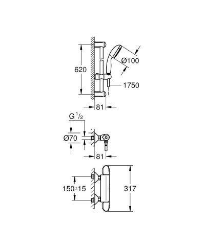 Conj. duche termostatico Grohe Grohtherme 1000 34820004