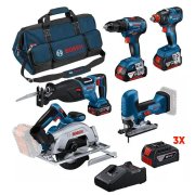 Kit 5 Maquinas 18V + 3 Baterias 4 Ah + Carregador Bosch + Saco L Bosch