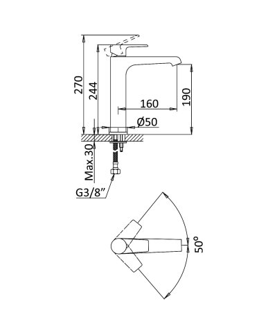 Monoc Bruma lavatorio Nautic cano alto 1812101CR