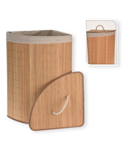 Cesto de canto em bambu para roupa 35x35x60cm natural