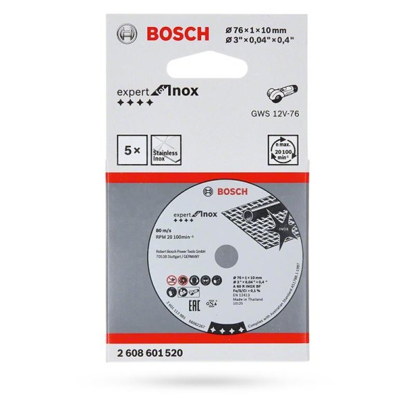 Pack 5 discos Expert for Inox, 76 x 1 x 10 mm Bosch 