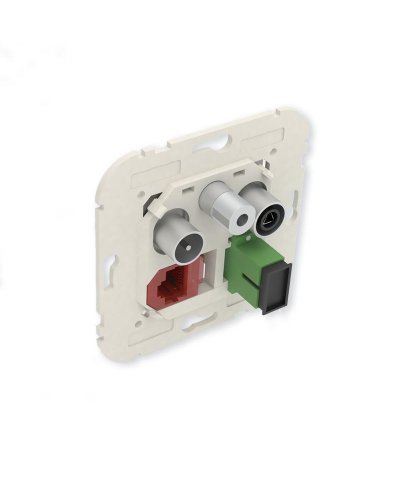 Tomada mista R-TV-SAT-RJ45 Cat6 UTP-FO SC-APC estrela 21545