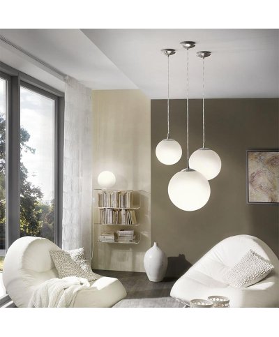 Suspensao vidro branco rondo 1XE27 60W Ø30cmx110cm