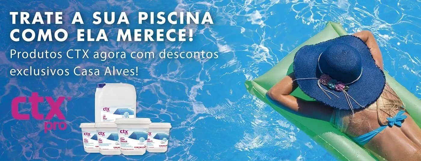 Produtos de alta qualidade para tratamento de piscinas CTX com preços imbatíveis na Casa Alves!